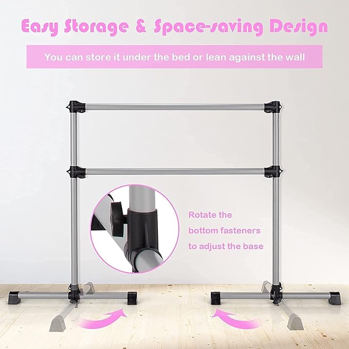 Costzon Portable Ballet Barre, 4FT Adjustable Double Freestanding Ballet Bar w/Anti-Skid Pad, Stable Base, Heavy-Duty Dancing Stretching Bar for Home, Fitness, Ballet