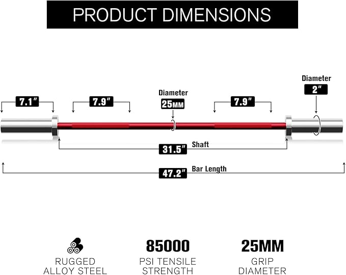 RITFIT Olympic Barbell 4ft/4.8ft/6ft - 2 Inch Weight Bar for Strength Training, Weightlifting, Squat, Deadlift, Bench Press, Curl, Overhead Press - 350lbs/500lbs Capacity