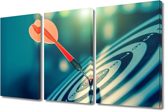 Canvas Art Dart Board Wall Art for Bedroom Successful Concept Canvas Painting Positive Wall Art for Living Room Vintage Contemporary Decor for Bar Club Coffee 3 Panels Framed Ready to Hang, 24"Wx36"H