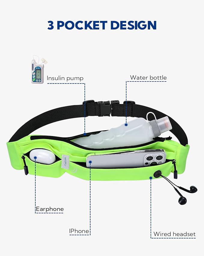 WATERFLY Running Belt Fanny Pack: Runner Marathon Jogging Waist Pack Sport Workout Exercise Fitness Phone Holder Belt for Men Women Jogger Slim Waistband