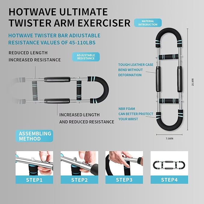 Chest Exerciser for Men & Women,Adjustable Twister Arm Trainer- Portable Power Twister Bar with 3 Resistance Levels ，Detachable Design Fitness Anywhere for Arm & Chest Workout.