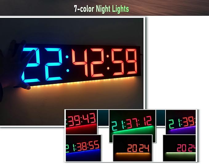 26'' Huge Home Gym Interval Workout Timer Clock, Digital Wall Clock with Seconds Countdown/up, Stopwatch, 8-Alarms, 7-Color Night Light for Tabata/HIIT/MIIT/EMOM/FGB/Boxing (Blue-Red)