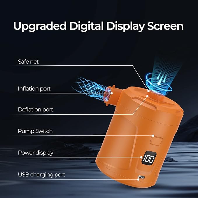 5200mAh Electric Air Pump for Inflatables, Air Mattress Pump Portable with LED Display Screen & 4 Nozzles, Inflator/Deflator Pumps for Pool, Paddle Boats, Camping, Swimming Ring