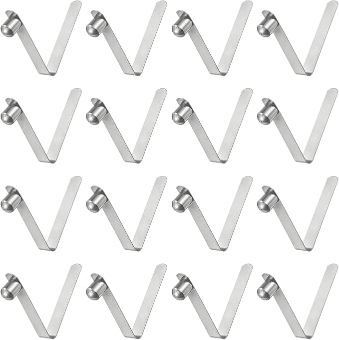 HARFINGTON 16pcs Single Button Kayak Paddle Snap Spring Clip 6.5x8x36mm 65Mn Spring Steel V-Shaped Solid Lift Telescopic Locking Tube Pole Clips for Tent Umbrella Camping