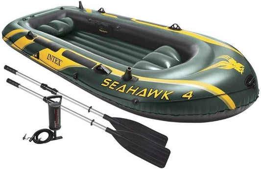 INTEX Seahawk Inflatable Boat Series: Includes Deluxe Aluminum Oars and High-Output Pump – SuperStrong PVC – Fishing Rod Holders – Heavy Duty Grab Handles – Gear Pouch