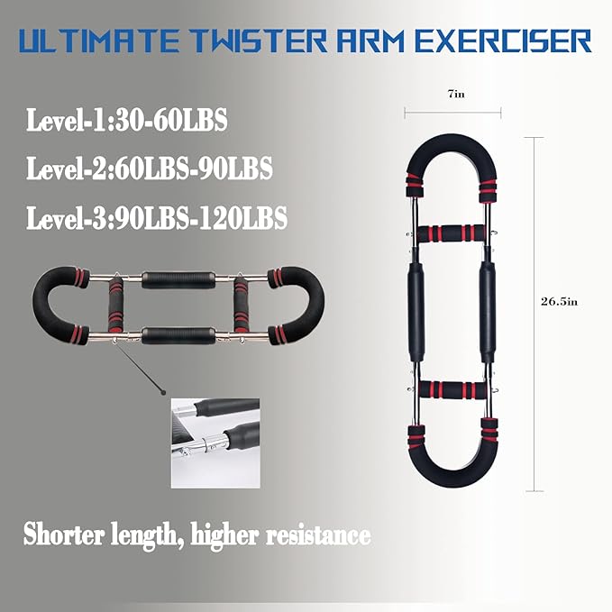 Twister Arm Exerciser, Chest Workout Equipment, Portable Power Twister Bar, Adjustable Spring Workout Bar for Enhancing Upper Body Muscle, 30-120lbs