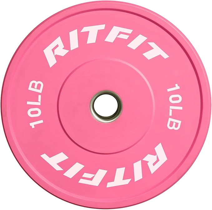 RITFIT Pink Weight Plates, 2 Inch Olympic Barbell Weight Plate, Bumper Plates With Steel Insert, Pink Weights for Gym and Home