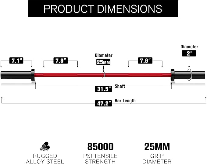 RITFIT Olympic Barbell 4ft/4.8ft/6ft - 2 Inch Weight Bar for Strength Training, Weightlifting, Squat, Deadlift, Bench Press, Curl, Overhead Press - 350lbs/500lbs Capacity