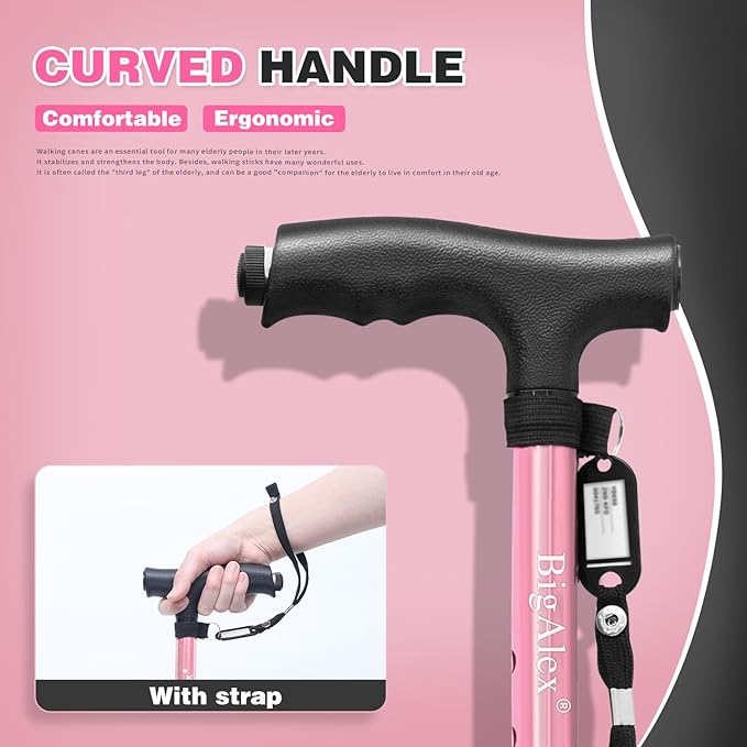 BigAlex Folding Walking Cane with LED Light,Pivoting Quad Base,Adjustable Walking Stick with Carrying Bag for Men/Women