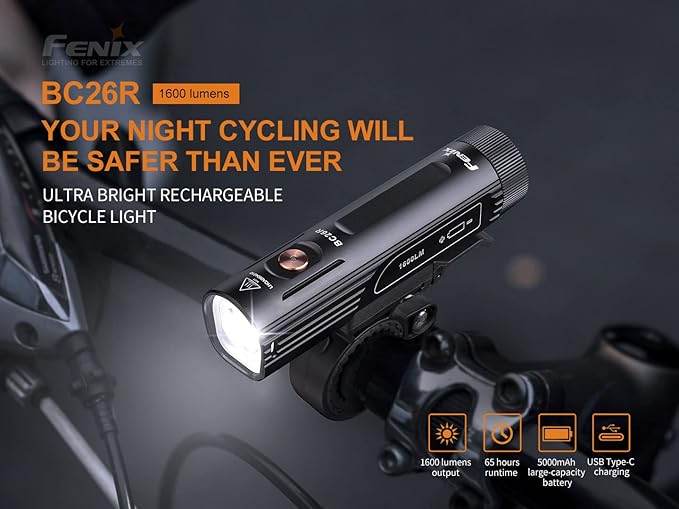 Fenix BC26R USB-C Rechargeable Bike Light,1600 Lumens Super Bright with LumenTac Organizer