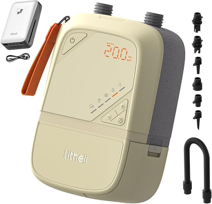 Litheli Paddle Board Pump,20PSI High Pressure SUP Electric Air Pump for inflatables 12500mAh Brushed Air Compressor,12V DC Adapter for Paddle Boards, Kayaks,Tents