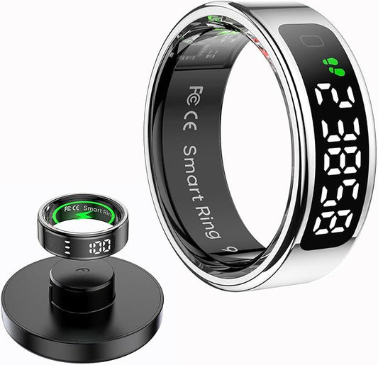 Loluka Smart Ring Touch Control Fitness Tracker Fitness Ring Step Tracker Heart Rate Monitor Health Tracker Screen Display Prayer Count No Subscription Fee for Android iOS