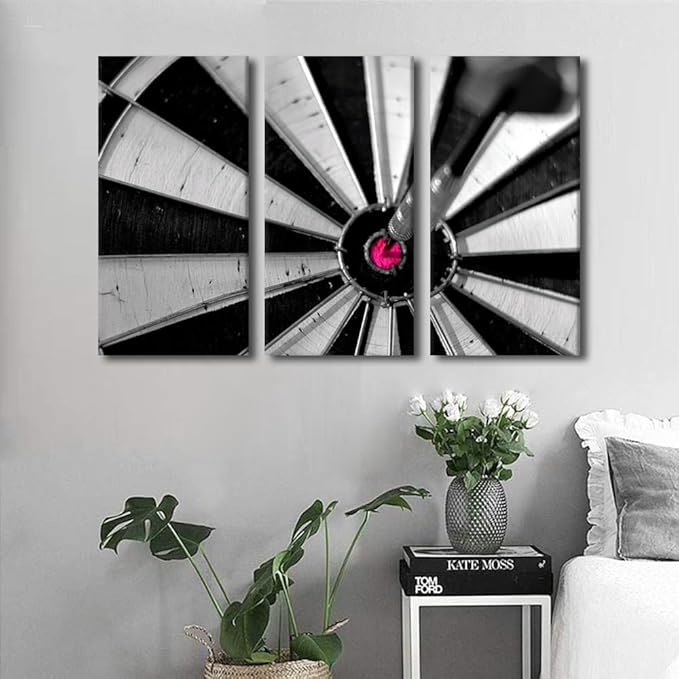 Canvas Wall Art 3 Panel Dart Board Poster Inspirational Wall Art Wall Decor for Living Room Bedroom Bathroom Office Artwork Dart Hits the Bullseye Modern House Decor Framed Ready to Hang(28"Wx42"H)