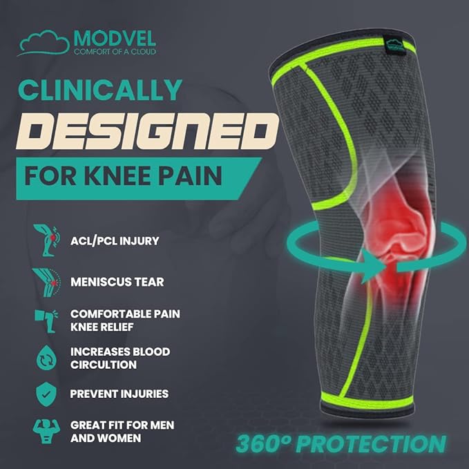 Modvel Compression Knee Brace for Women & Men, 2-Pack Knee Brace for Running Knee Pain, Knee Support Compression Sleeve, Workout Sports Knee Braces for Meniscus Tear, ACL & Arthritis Pain Relief