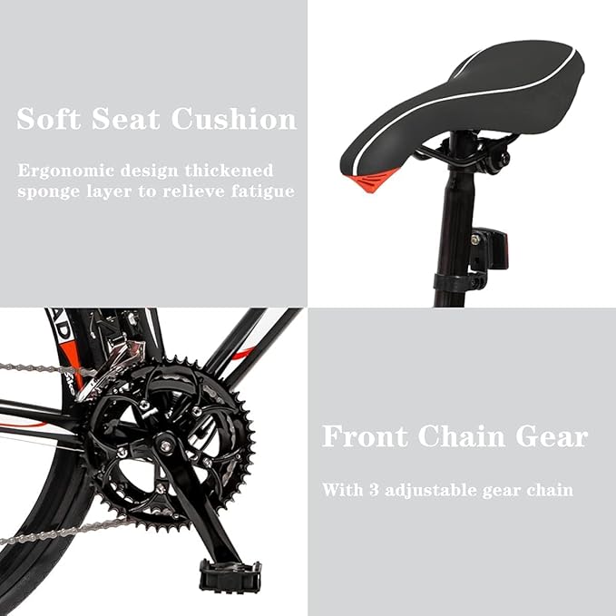 700C Wheel Road Commuter Bike, 14/21 Speed Shifter, Dual Disc Brakes Racing Bicycle with Light Aluminum Alloy Frame for Adult Men and Women