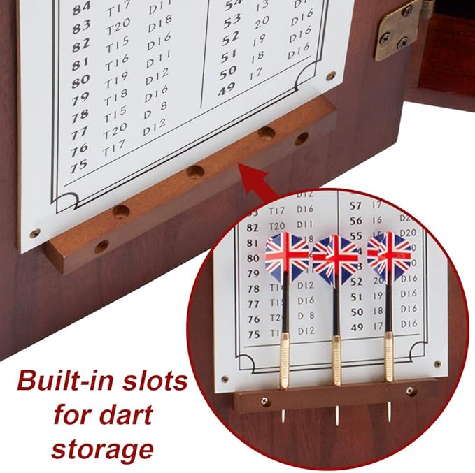 GSE Games & Sports Expert Professional Solid Wood Classic Dartboard Cabinet with Sisal/Bristle Dartboard, Scoreboard, and 6 Steel Tip Darts, Easy Assembly Complete with All Accessories (Deluxe Walnut)
