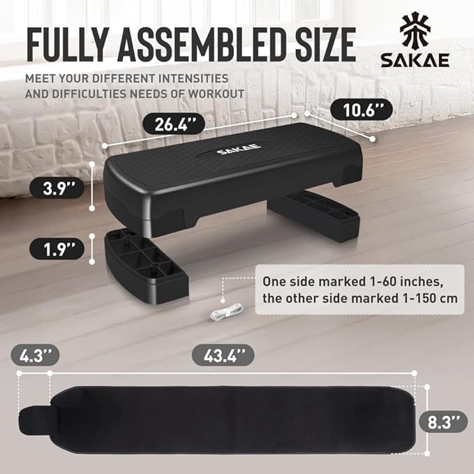 Adjustable Height Aerobic Stepper Set, Multiple Bundle Options with Dumbbells, Kettlebell, Waist Trimmer, Ankle Weights or Weighted Vest, Workout Exercise Step Platform w/Level Risers, 4 Colors