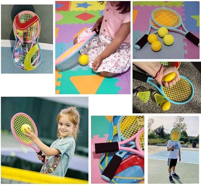Kids Tennis Rackets with Carrying Bag,Soft Training Balls and Badminton Birdies,12 in 1 Tennis Racquets Gift Set for Children Outdoor Indoor Sports