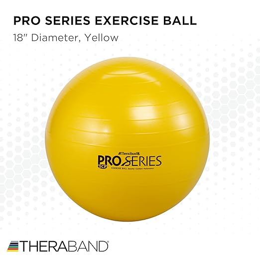 THERABAND Pro Series Exercise Ball, 18" Yellow Stability Trainer for 4'7"–5' Users, Anti-Burst Yoga & Pilates Ball, Balance & Core Trainer, For Athletes Fitness at Gym & Home