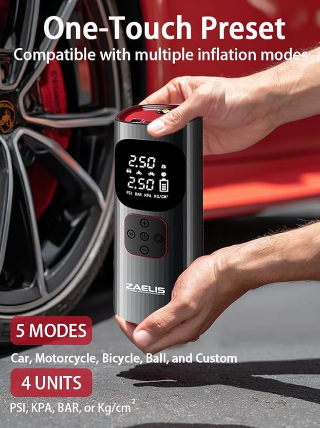 Tire Inflator Portable Air Compressor - 3X Faster 150PSI Air Pump for Car Tires, 12V DC Cordless Tire Inflator with LED Light & Digital Pressure Gauge, Electric Pump for Car, Bike, Motor, Ball