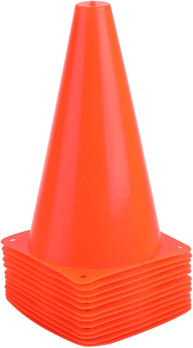 9 Inch Plastic Training Traffic Cones, Sport Cones, Agility Field Marker Cones for Soccer Basketball Football Drills Training, Outdoor Activity or Events - (Set of 10, 12, 15 or 24, 4 Colors)