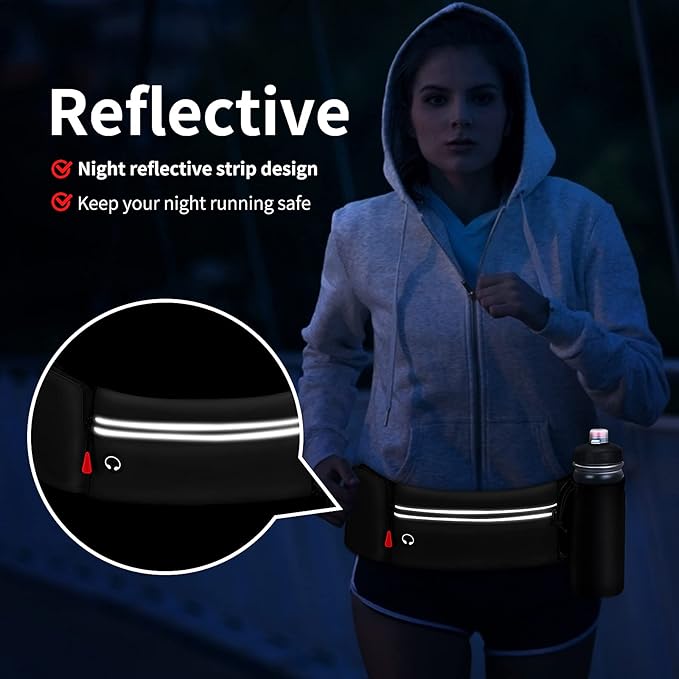 Hydration Running Belt for Women Men Running Fanny Pack with Foldable Water Bottle Holder (Bottles NOT Included) for Walking No Bounce Adjustable Waist Pouch for Runners Jogging