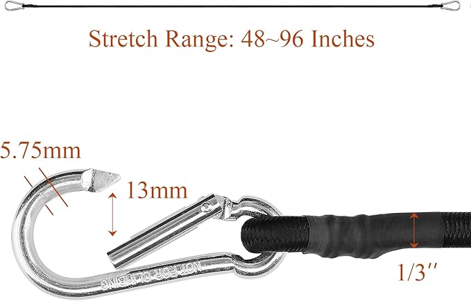ZHOUBIN 48 Inch Black Bungee Cords with Carabiner Hooks, 4Pcs