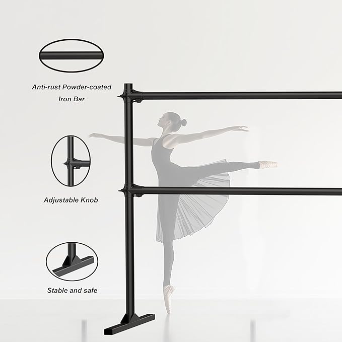 Zlinke 4FT Height Adjustable Ballet Barre, Freestanding Ballet Bar, Heavy Duty Dance Bar Support, Sturdy Construction, Anti-Slip for Kids Adult, Home and Gym Use
