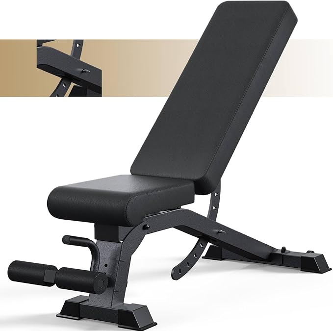 Adjustable Weight Bench, 1200LB Heavy Duty Workout Bench for Home Gym, Commercial Incline-Flat-Decline Bench Press for Full Body Fitness, 4 Suitable Leg Rest Gears with Fully Upright Backrest