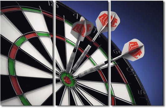 3 Pieces Black and White Wall Art Dart Plate Painting Artwork Dart Hits the Bullseye Canvas Pictures Print Contemporary Wall Art for Bar Club Living Room Stretched Framed Ready to Hang(28"Wx42"H)