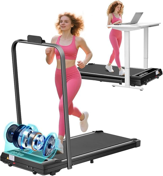 Portable Walking Pad Treadmill with Handle Bar, Foldable Folding Walking Pads Treadmills for Home with Handles