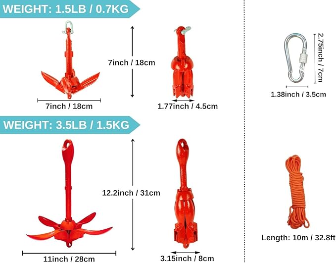 BeGrit Kayak Anchor Small Boat Anchor Folding Marine Anchor for Fishing,Kayak,Paddle Board,Canoe,Jet Ski, with 32.8 ft Anchor Tow Rope Carrying Bag