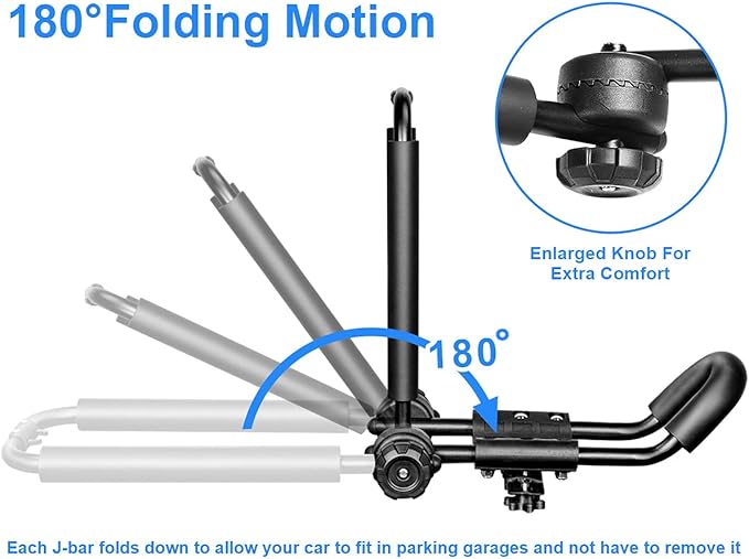 DRSPORTS Two Pairs Universal Foldable J-Bar Kayak Rack Folding Car Roof Top Carrier for Canoe, SUP, Kayaks, Surfboard and Ski Board Rooftop Mount on SUV, Car and Truck