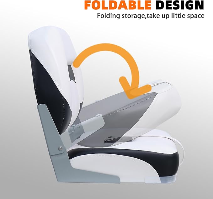 Deluxe A Pair of Marine Low Back Folding Fishing Boat Seat, Stainless Steel Screws Included, White/Black