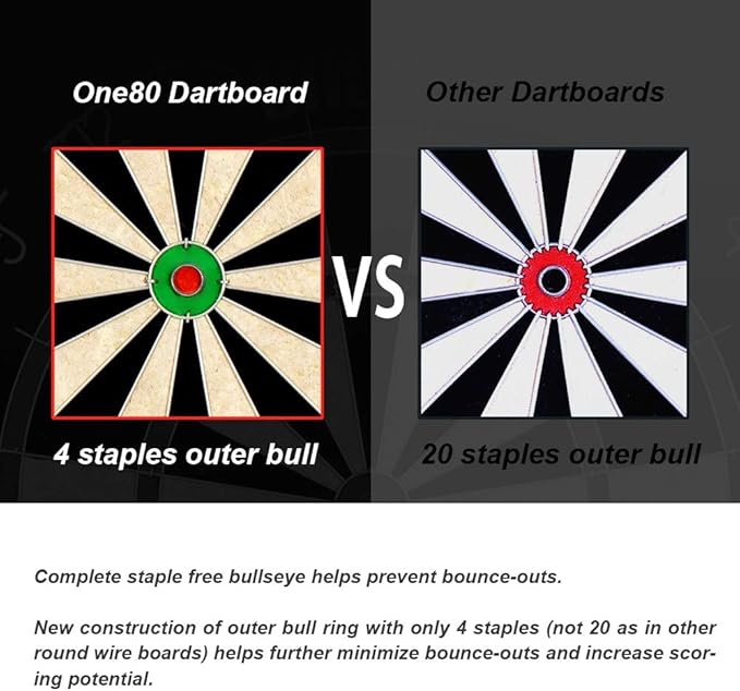 Vapor 180 Bristle Dartboard Staple Free Bullseye Steeltip Darts Extra Flights