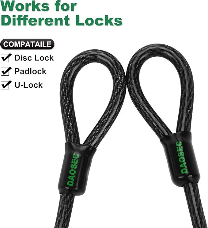 33 ft x 1/2" Heavy Duty Cut-Proof Security Cable | Flexible Vinyl-Coated Braided Steel with Looped Ends | Weatherproof Anti-Theft Locking Cable for Bikes, Gates, Kayaking & Outdoor Equipment