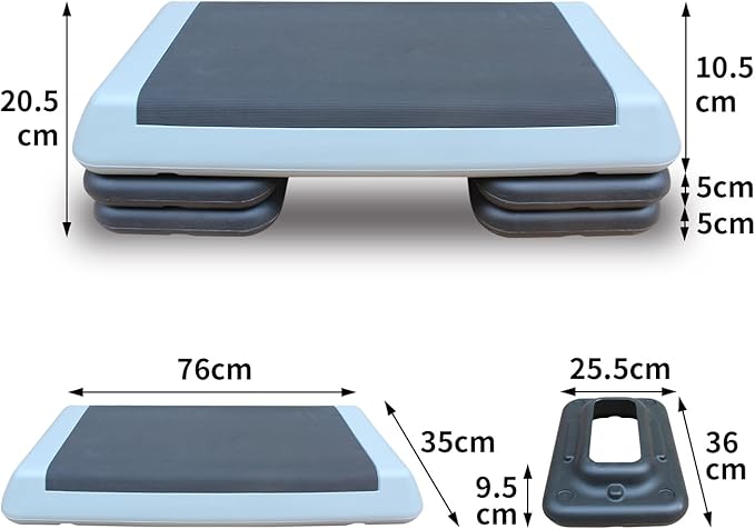 Kaimei Adjustable Aerobic Step Platform - 2 Height Options - Durable Fitness Stepper for Cardio, Lunges, & Home Workouts (Black+ Gray)