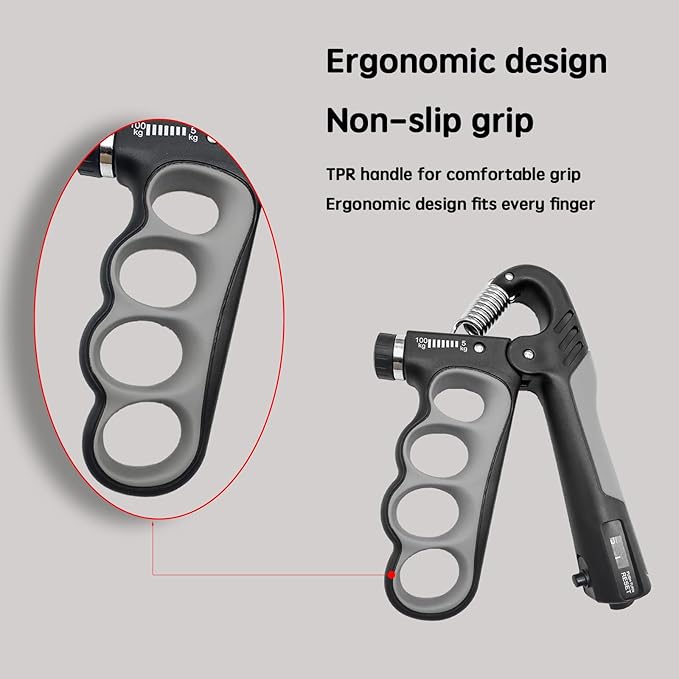 Grip Strength Trainer, Hand Grip Strengthener, Forearm Strengthener, Adjustable Resistance 11 Lbs - 220 Lbs, Ergonomic Design