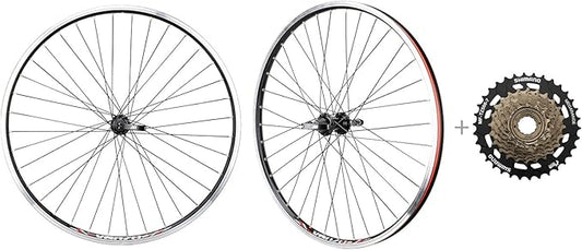 CyclingDeal MTB Bicycle Double Wall Rims 26" Wheelset - Front & Rear Mountain Bike Wheels - Compatible with Shimano MF-TZ500 Freewheel