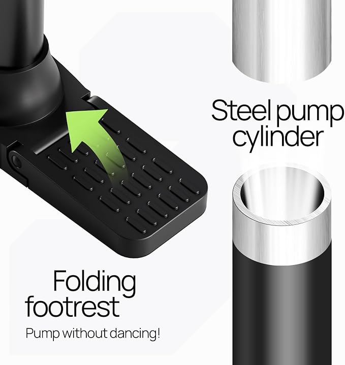 Bike Pump Floor, Advanced Bike Tire Inflator, Bicycle Hand Air Pump with Dual Presta and Schrader Valves, Handheld Pump, Suitable for Road and Mountain Bikes, Baby Stroller, Balls