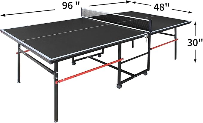Professional Table Tennis Table, Foldable Ping Pong Game Set for Indoor, 8FT 9FT Single Player Playback Mode Ping Pong Table with Net and Post Set, 2 Paddles and 3 Balls