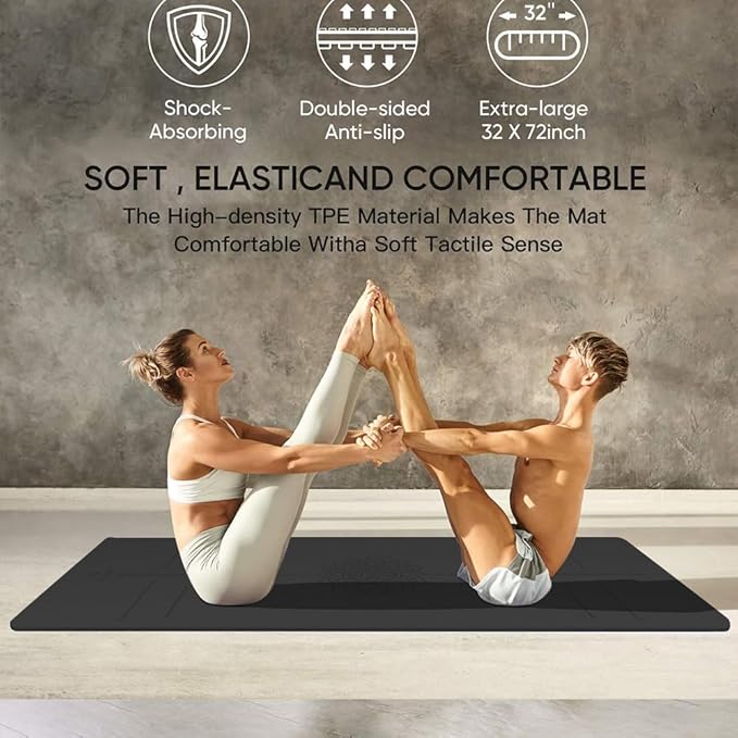 Yoga Mat Non Slip TPE Thick Yoga Mat with Alignment Mark, Large Size 72"L x 32"W x 0.32"Th or 0.24"Th, Anti-Tear Exercise & Fitness Mat for Yoga, Pilates & Floor Workouts
