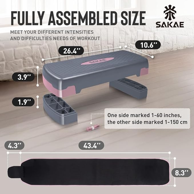 Adjustable Height Aerobic Stepper Set, Multiple Bundle Options with Dumbbells, Kettlebell, Waist Trimmer, Ankle Weights or Weighted Vest, Workout Exercise Step Platform w/Level Risers, 4 Colors