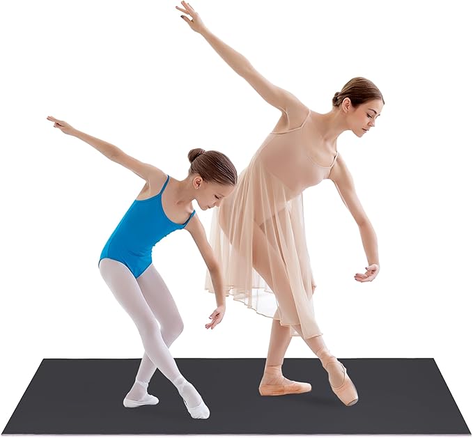 Ballet Dance Floor for Home Practice – Portable Ballet Floor - Vinyl Mat, Non-Slip, Cushioned 0.2" for Barre & Floor Practice, Easy to Clean
