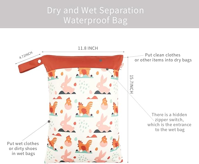 Wet Bag,Wet Dry Bag,Wet Bag for Swimsuit,With Two Zipper Wet dry Pouch,Waterproof Reusable Animal