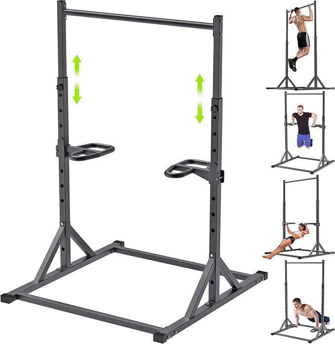 SELEWARE Adjustable Pull Up Station, Multifunction Pull Up Bar, Fully Welded, 500 lbs Capacity, Power Tower Dip Station for Home Gym