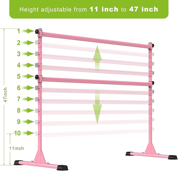 Dolibest Freestanding Ballet Bar, Height Adjustable Ballet Bar, Heavy Duty Dance Bar, with Non-Slip Rubber Pads, Enhanced Stability, Dance/Yoga/Fitness Stretching Bar, Ideal for Kids and Adults