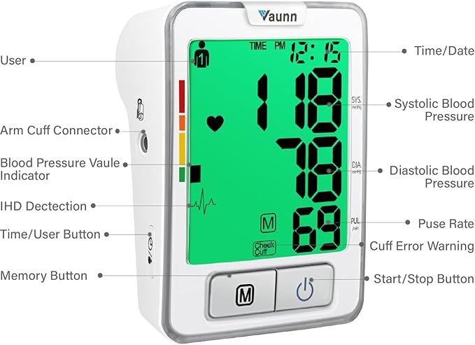 FSA/HSA Eligible, Vaunn Medical Automatic Upper Arm Blood Pressure Monitor, Large Arm Cuff 12.6" - 20.5"