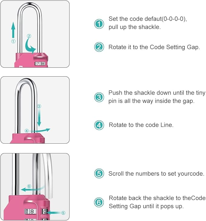 2.6 Inch Long Shackle Combination Lock, Diyife 4-Digit Outdoor Waterproof Padlock, Plated Steel Combination Clasp with High Security, Schools, Gyms & Lockers, Pink