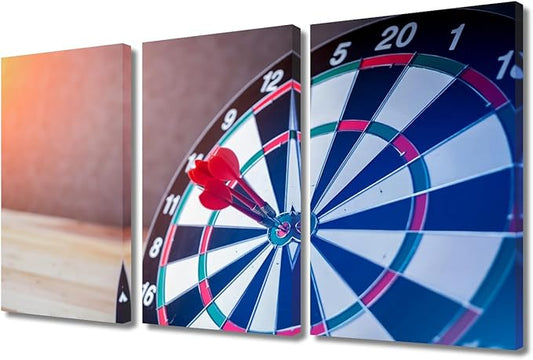 Canvas Wall Art Wall Decor Dart Board 3 Piece Success Wall Art Dart Target Contemporary Home Decor for Office Canvas Art Dart Hits the Bullseye Poster Printings Framed Ready to Hang(24"Wx36"H)